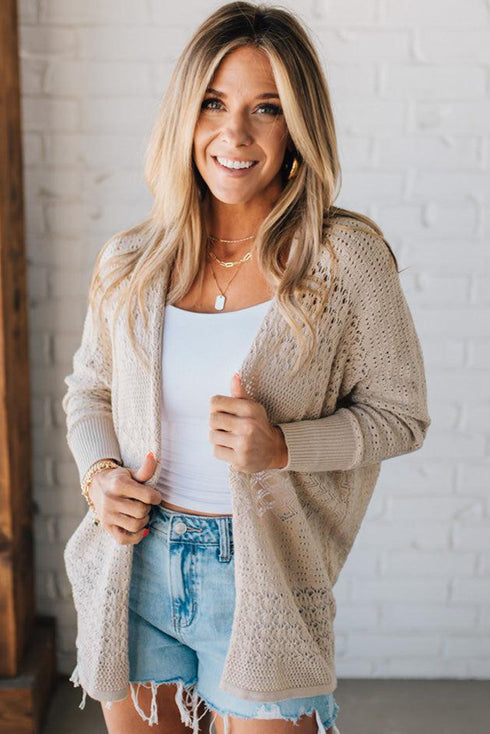 Mix Pattern Hollowed Knit Open Front Cardigan